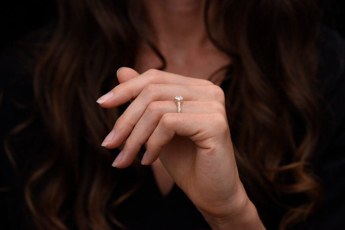 Late/Post-Victorian Classic Gold Solitaire Engagement Ring with Scroll Engraving