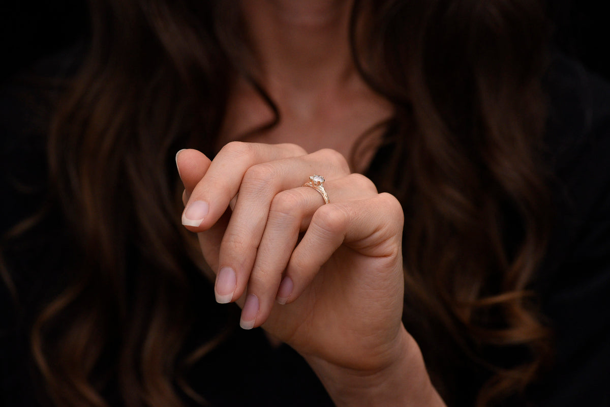 Late/Post-Victorian Classic Gold Solitaire Engagement Ring with Scroll Engraving