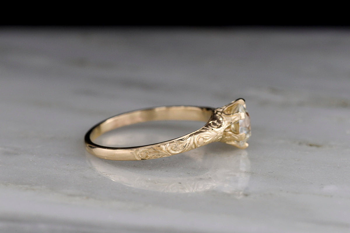 Late/Post-Victorian Classic Gold Solitaire Engagement Ring with Scroll Engraving