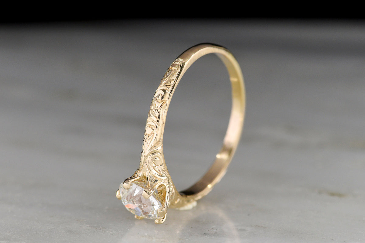 Late/Post-Victorian Classic Gold Solitaire Engagement Ring with Scroll Engraving