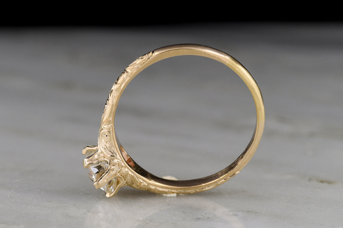 Late/Post-Victorian Classic Gold Solitaire Engagement Ring with Scroll Engraving