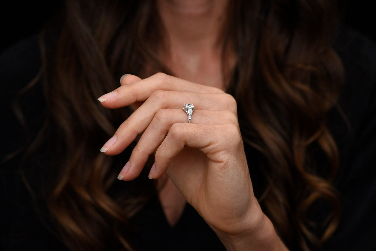 c. Late 1930s Art Deco Engagement Ring with a Transitional Cut Diamond Center