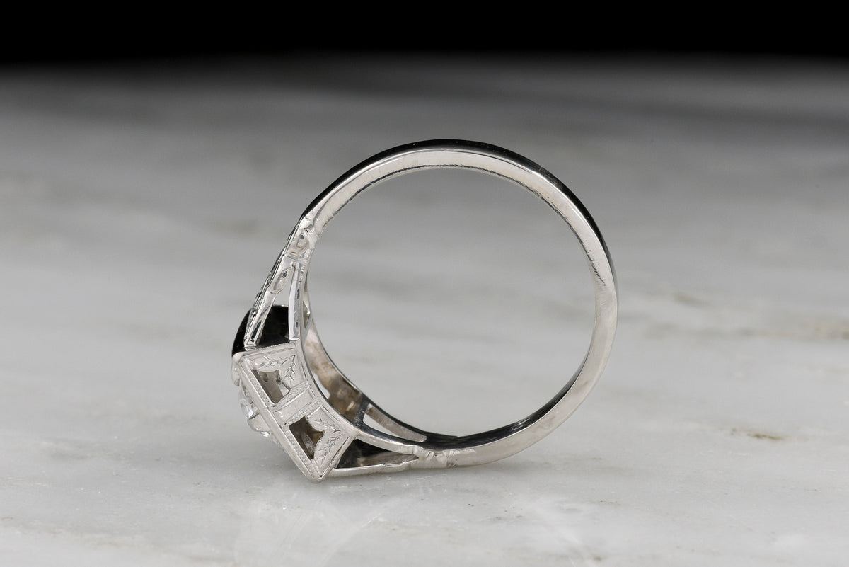 c. 1920s Art Deco Engagement Ring with Geometric Floral and Foliate Engravings