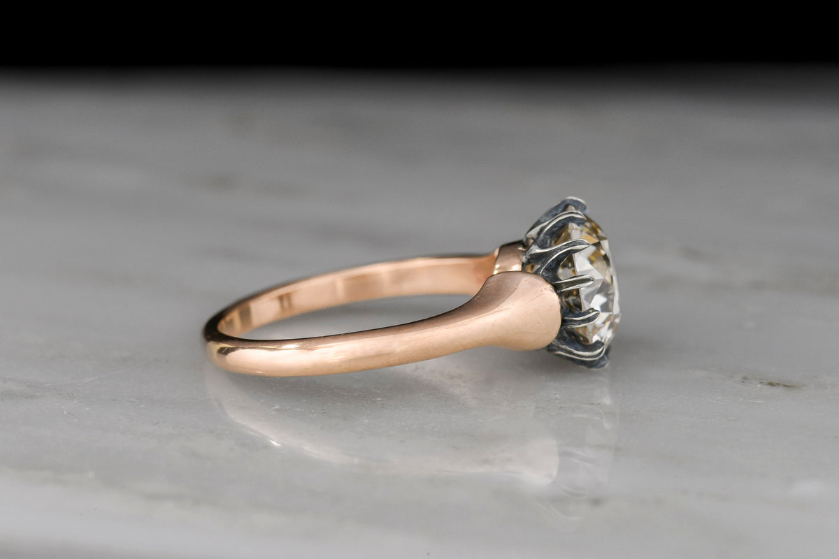 P&amp;P Original: Mid-Late Victorian Style Gold and Silver Solitaire with Shrugged Shoulders and a Patinated 12-Prong Basket