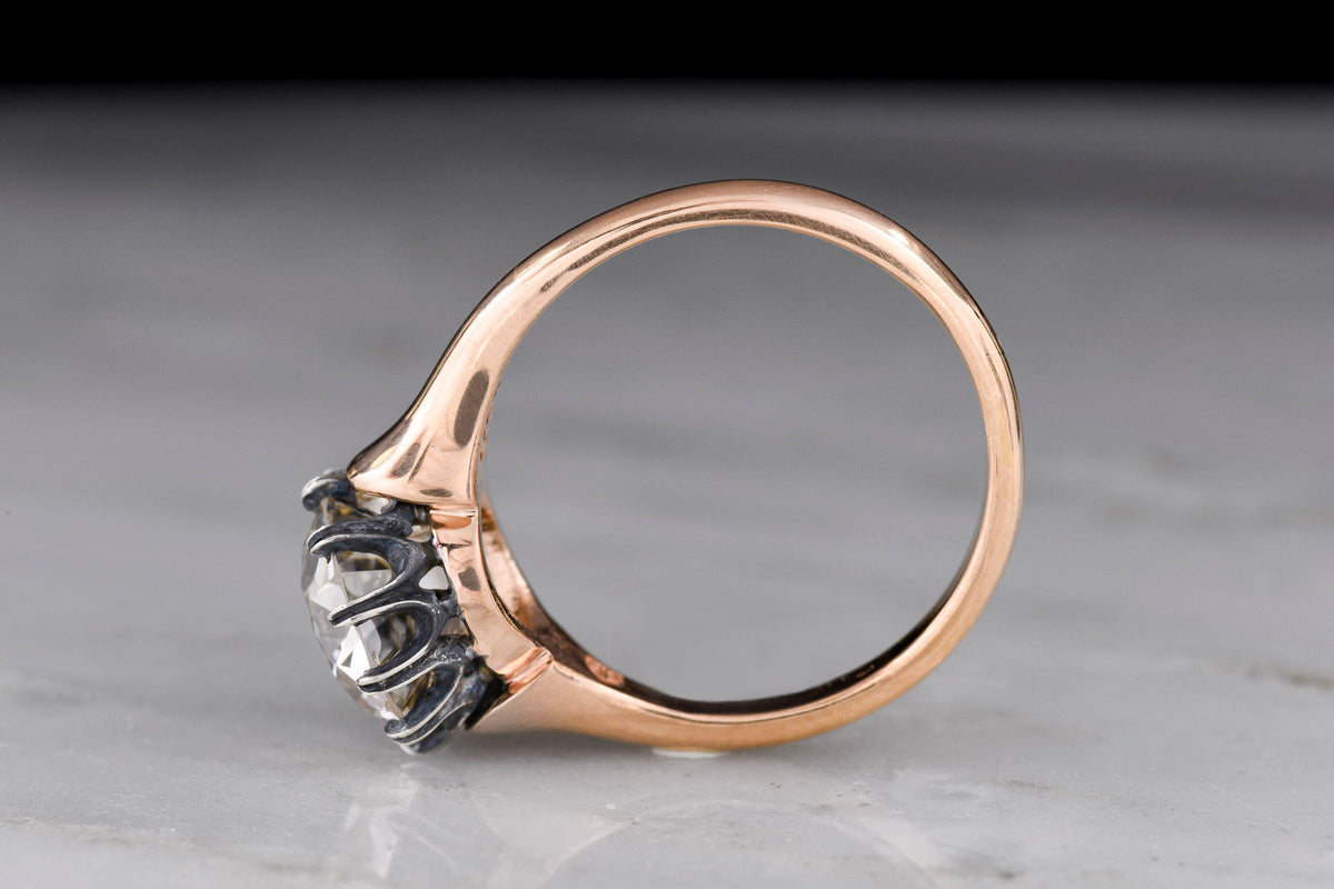 P&amp;P Original: Mid-Late Victorian Style Gold and Silver Solitaire with Shrugged Shoulders and a Patinated 12-Prong Basket