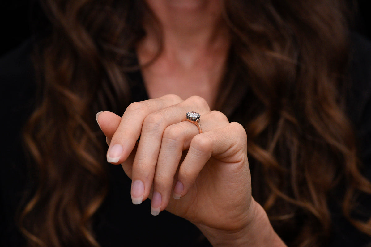 P&amp;P Original: Mid-Late Victorian Style Gold and Silver Solitaire with Shrugged Shoulders and a Patinated 12-Prong Basket