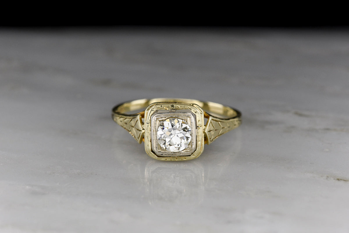 Antique / Vintage c. 1920s - 1940s Post-Victorian / Retro Engagement Ring in Yellow and White Gold