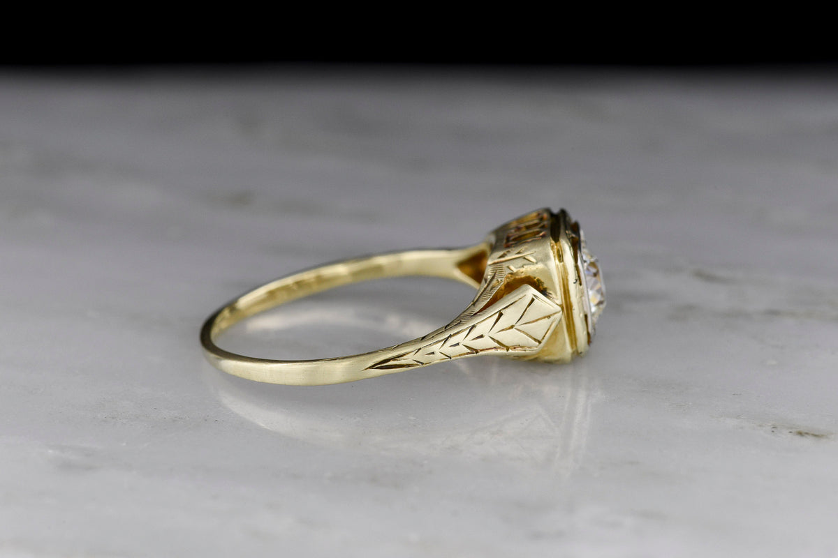 Antique / Vintage c. 1920s - 1940s Post-Victorian / Retro Engagement Ring in Yellow and White Gold