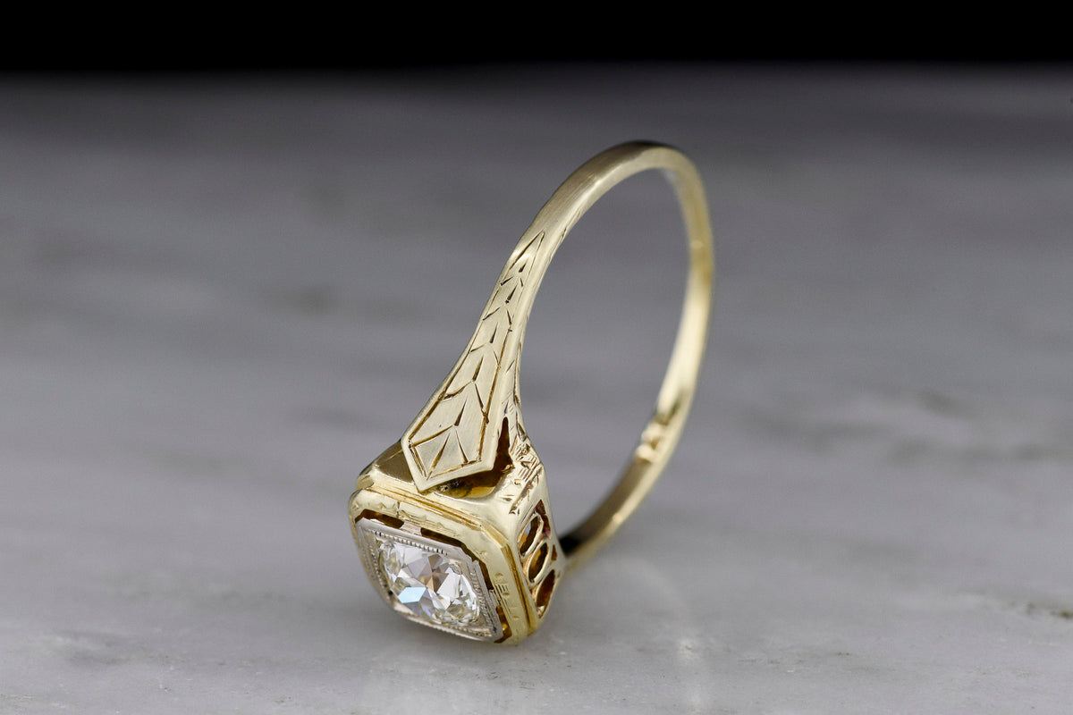 Antique / Vintage c. 1920s - 1940s Post-Victorian / Retro Engagement Ring in Yellow and White Gold