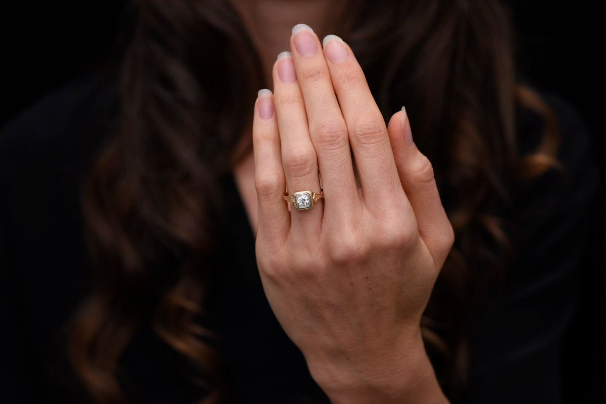 Antique / Vintage c. 1920s - 1940s Post-Victorian / Retro Engagement Ring in Yellow and White Gold