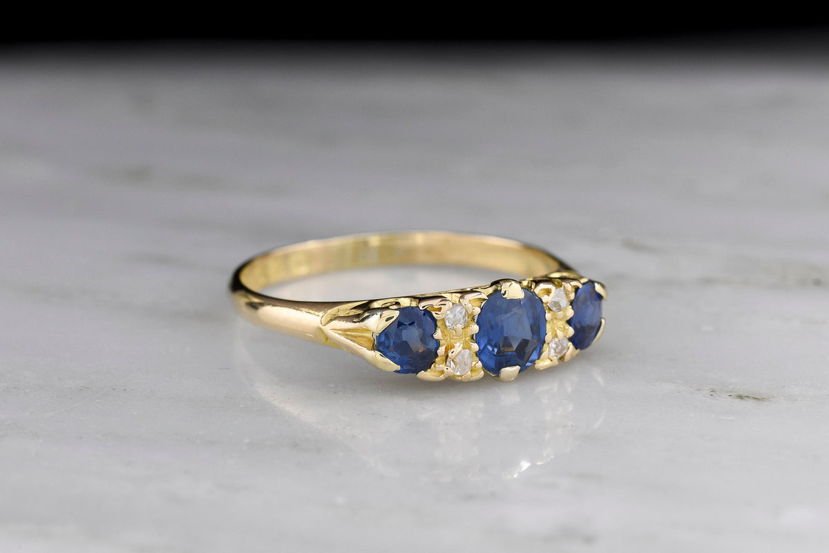 Fully-Hallmarked British (Chester, England) Gold, Sapphire, and Diamond Half-Hoop Ring