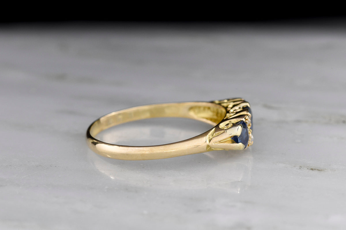 Fully-Hallmarked British (Chester, England) Gold, Sapphire, and Diamond Half-Hoop Ring