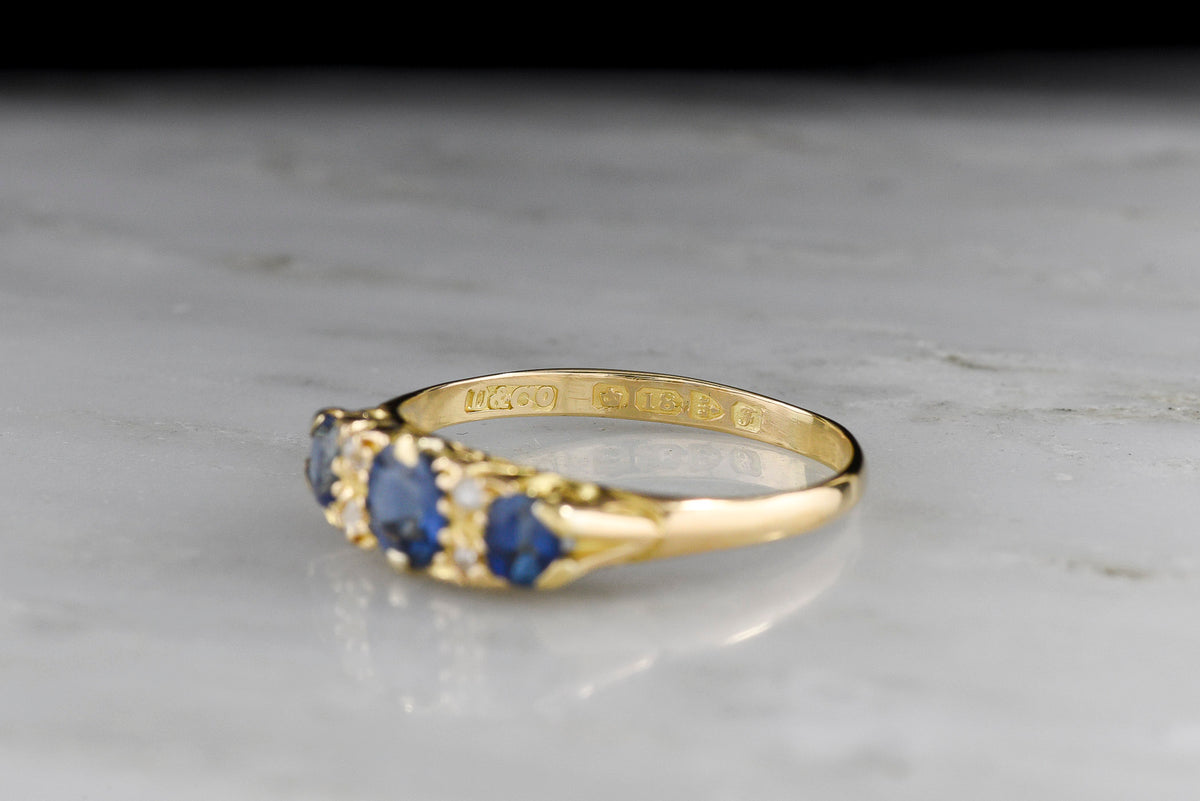 Fully-Hallmarked British (Chester, England) Gold, Sapphire, and Diamond Half-Hoop Ring