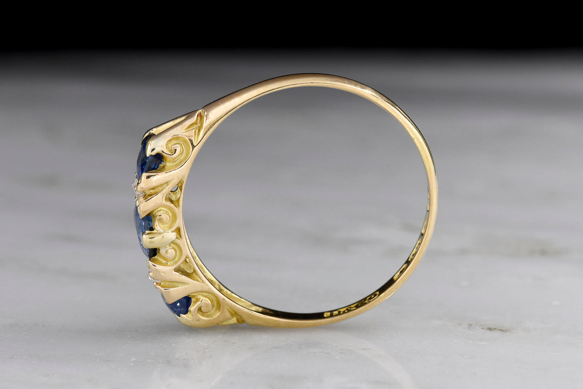 Fully-Hallmarked British (Chester, England) Gold, Sapphire, and Diamond Half-Hoop Ring