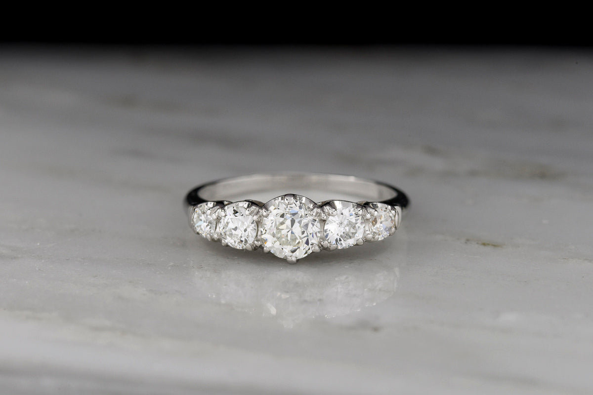 Edwardian / Art Deco Graduated Five-Stone Old European Cut Diamond Band in Platinum