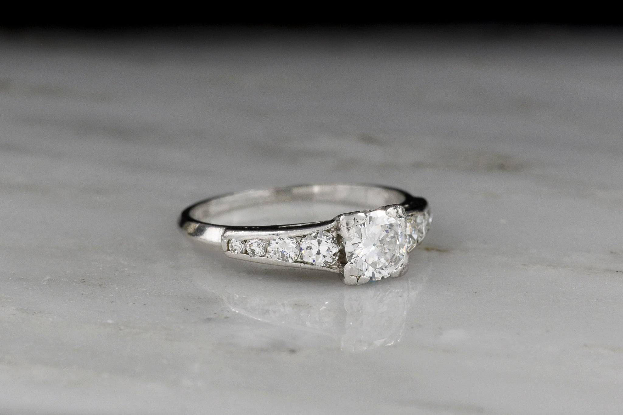 Vintage Art Deco Engagement Ring, Graduated Channel Set Shoulders ...