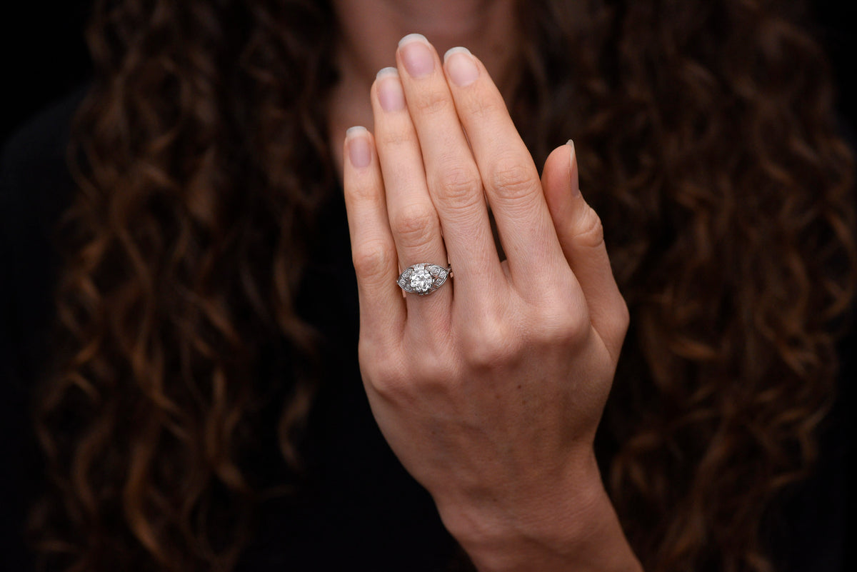 c. Late 1920s Post-Edwardian / Art Deco Engagement Ring with Ornate Spade Shoulders