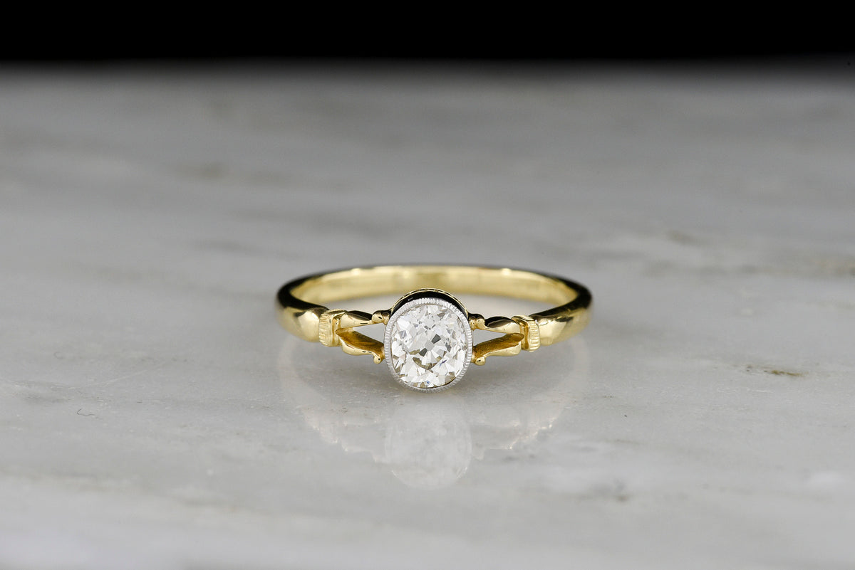 Pebble &amp; Polish Original: Petite Two-Tone Engagement Ring with an Elongated Old Mine Cut Diamond