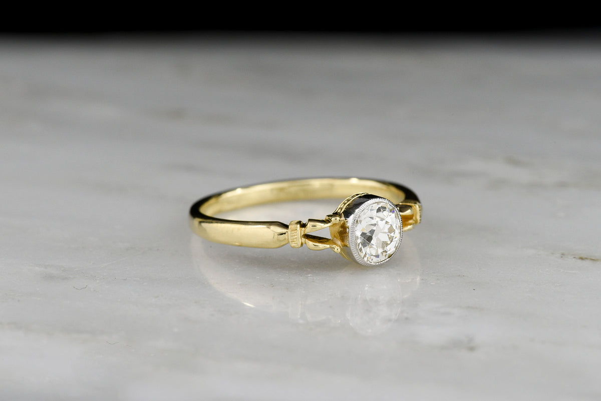 Pebble &amp; Polish Original: Petite Two-Tone Engagement Ring with an Elongated Old Mine Cut Diamond