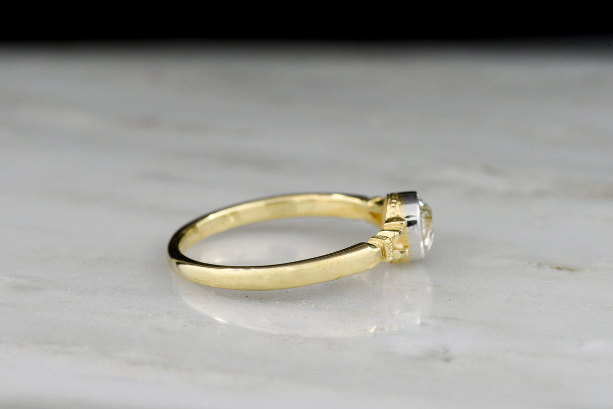 Pebble &amp; Polish Original: Petite Two-Tone Engagement Ring with an Elongated Old Mine Cut Diamond