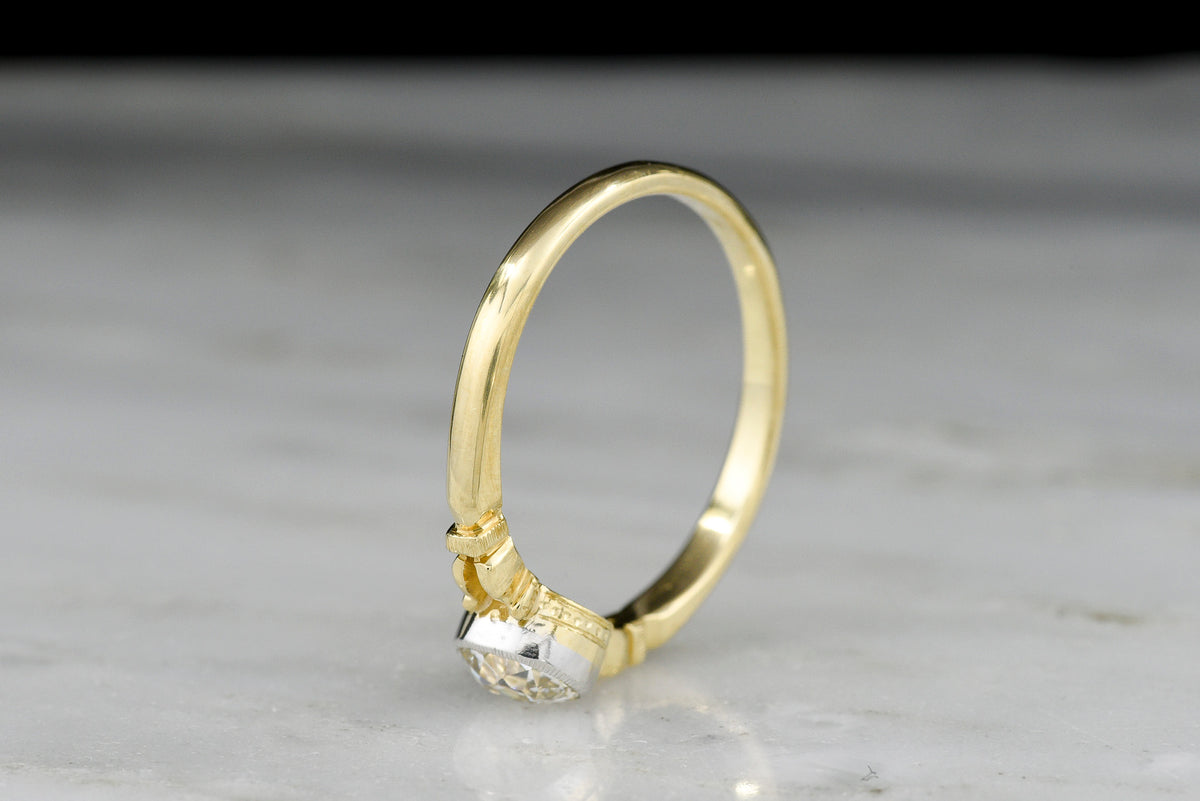 Pebble &amp; Polish Original: Petite Two-Tone Engagement Ring with an Elongated Old Mine Cut Diamond