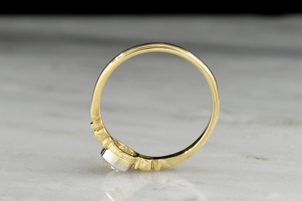 Pebble &amp; Polish Original: Petite Two-Tone Engagement Ring with an Elongated Old Mine Cut Diamond