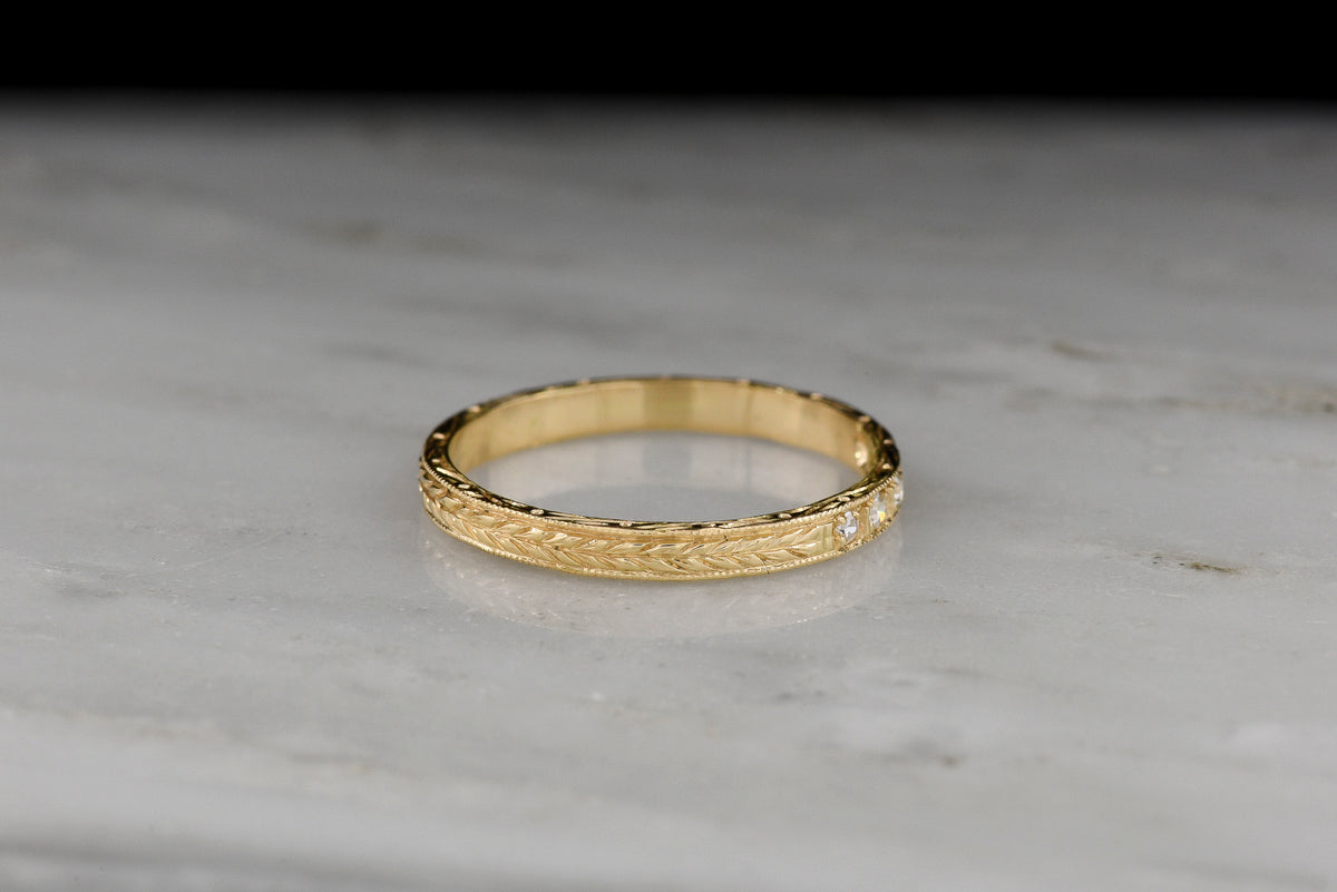 Pebble &amp; Polish Original: Five-Stone Wedding Band with Single Cut Diamonds and Ornate Patterning