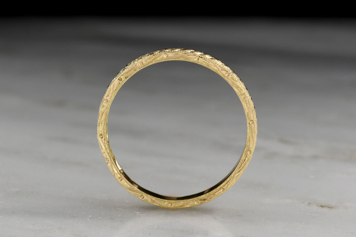 Pebble &amp; Polish Original: Five-Stone Wedding Band with Single Cut Diamonds and Ornate Patterning