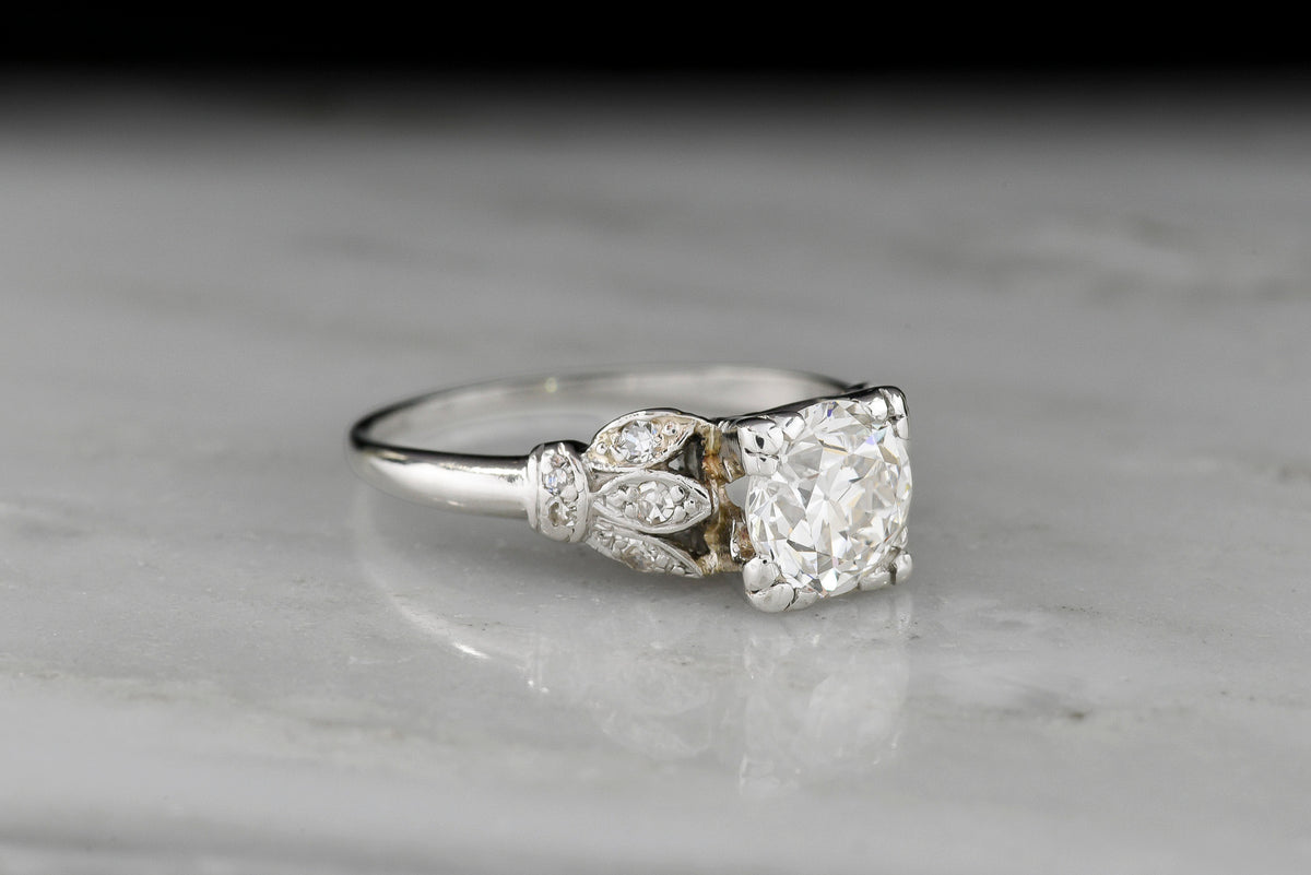 Edwardian / Art Deco Engagement Ring with Floral Shoulders