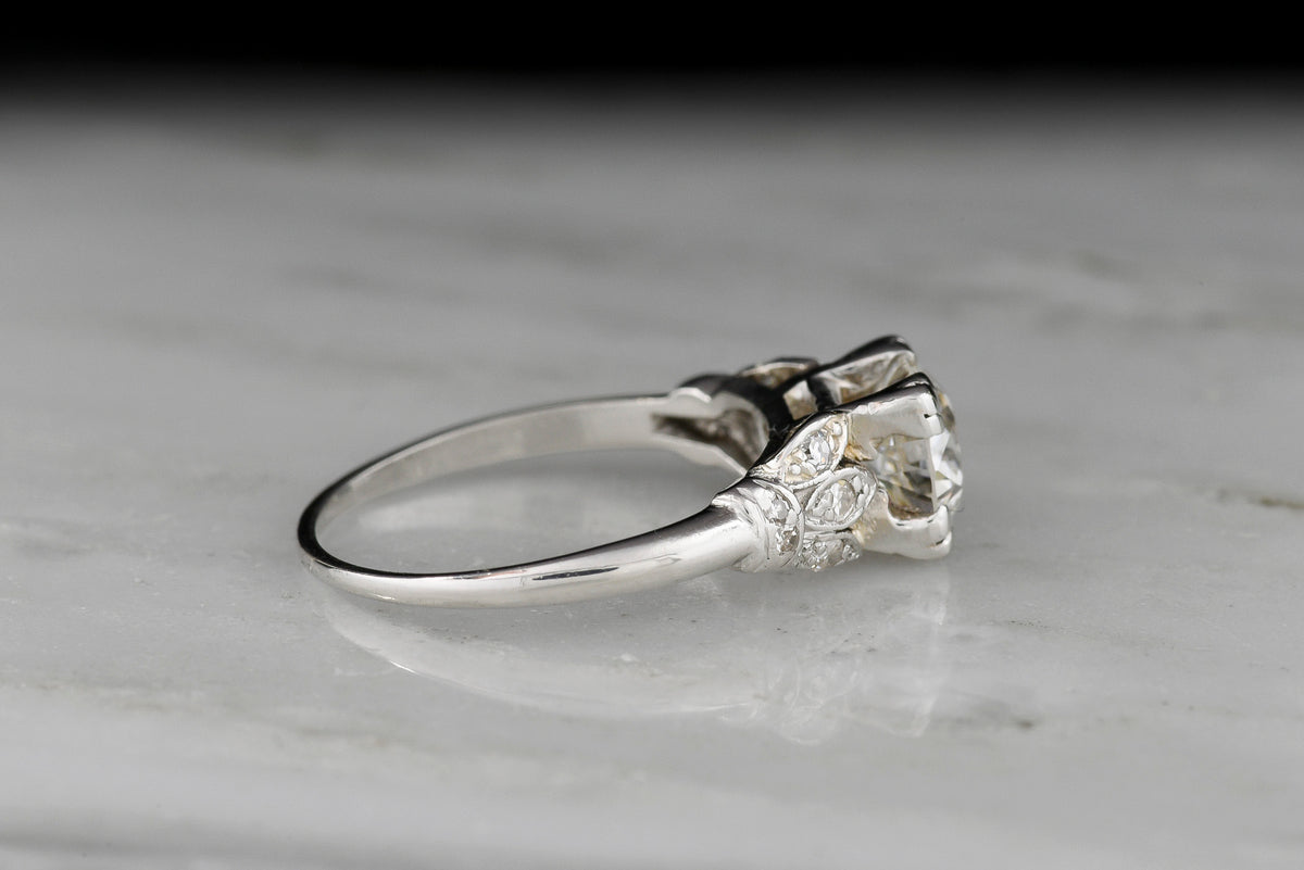 Edwardian / Art Deco Engagement Ring with Floral Shoulders