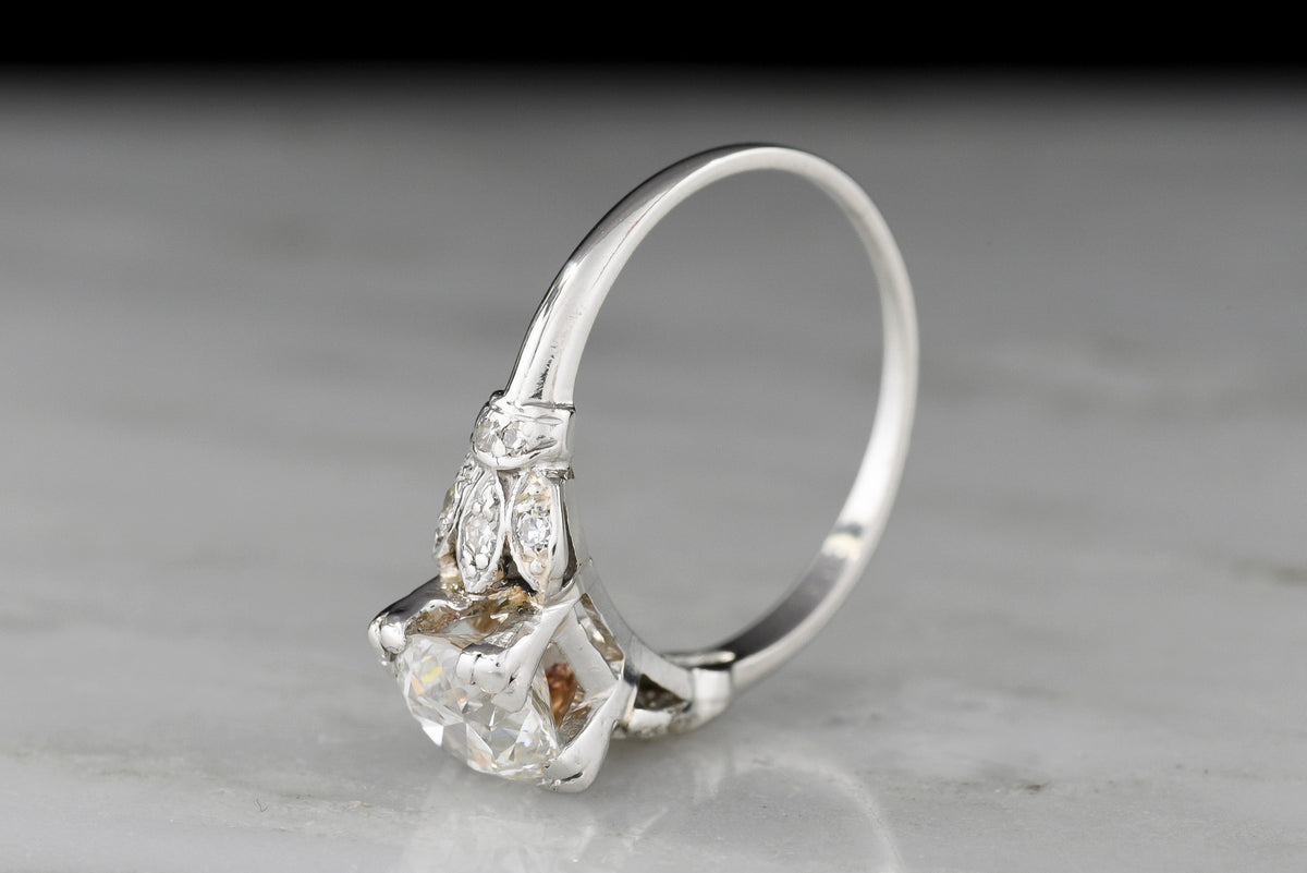 Edwardian / Art Deco Engagement Ring with Floral Shoulders