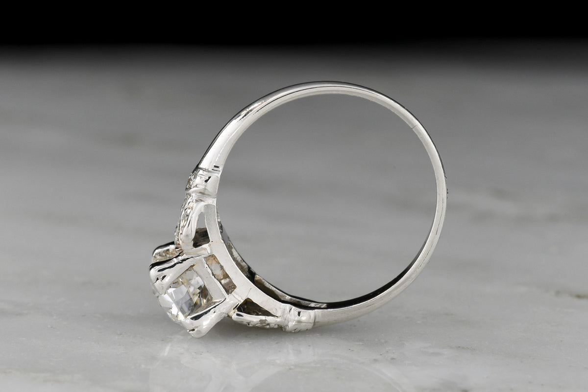 Edwardian / Art Deco Engagement Ring with Floral Shoulders