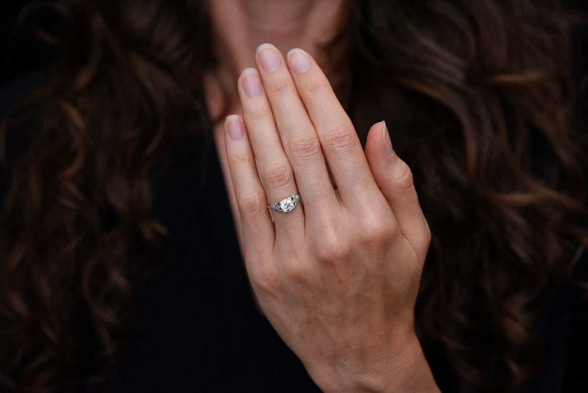 Edwardian / Art Deco Engagement Ring with Floral Shoulders