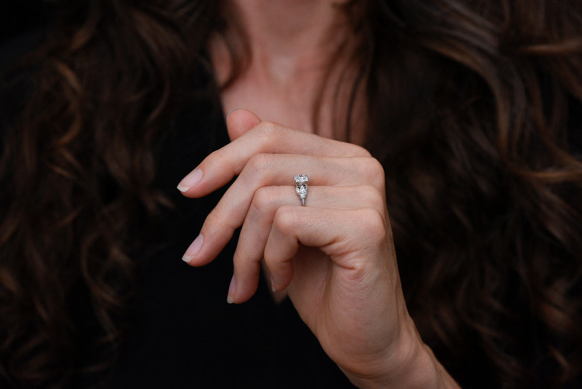 Edwardian / Art Deco Engagement Ring with Floral Shoulders