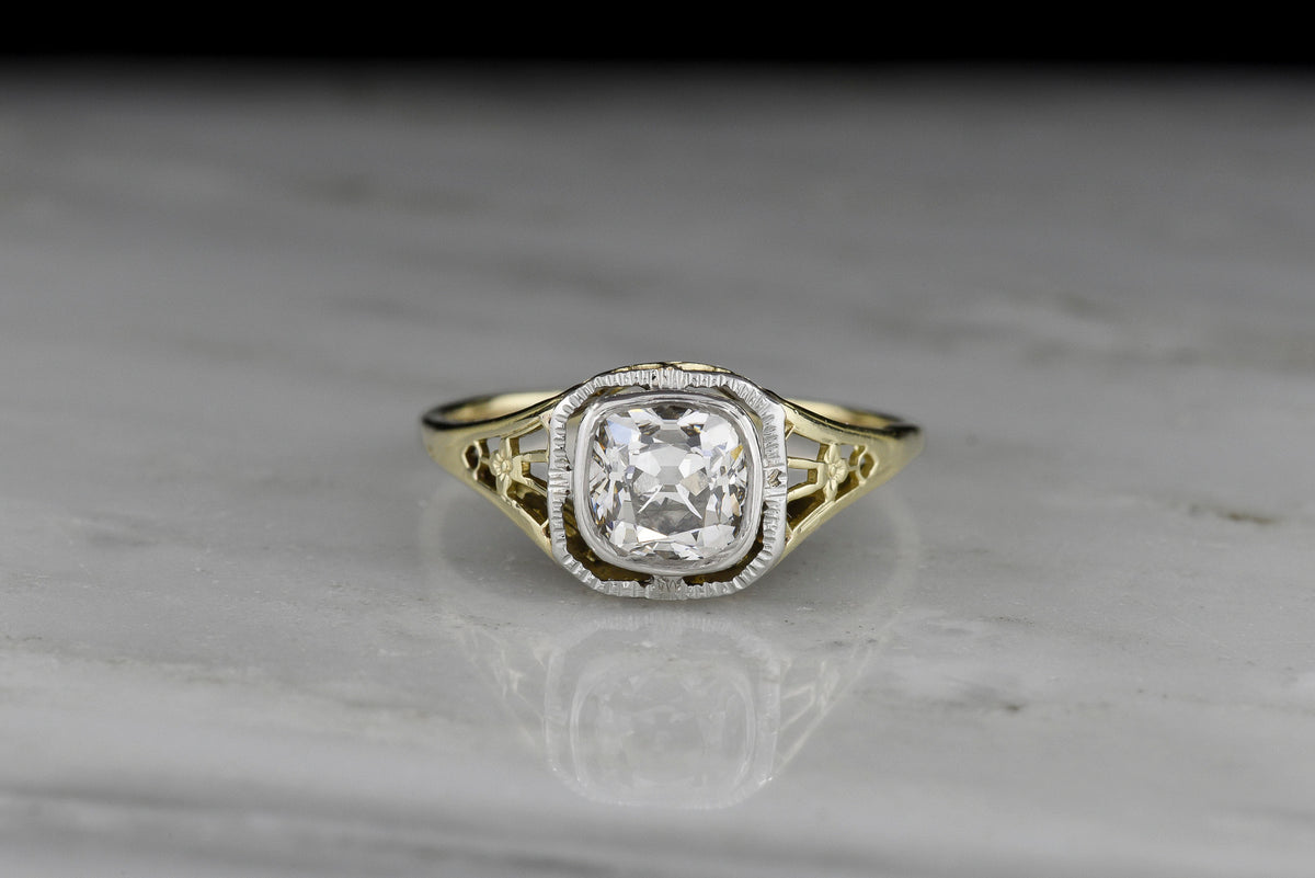 Post- Edwardian / Pre- Art Deco Engagement Ring with Ornate Open Metalwork
