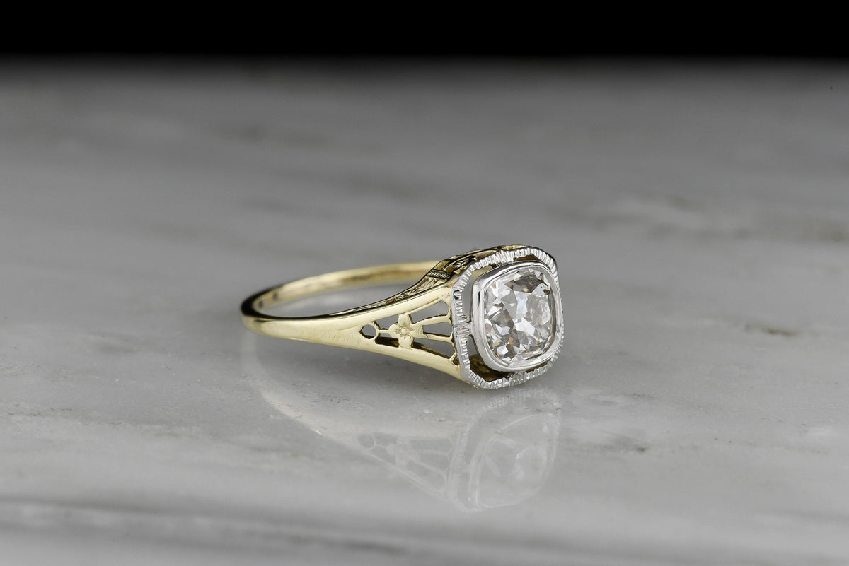 Post- Edwardian / Pre- Art Deco Engagement Ring with Ornate Open Metalwork