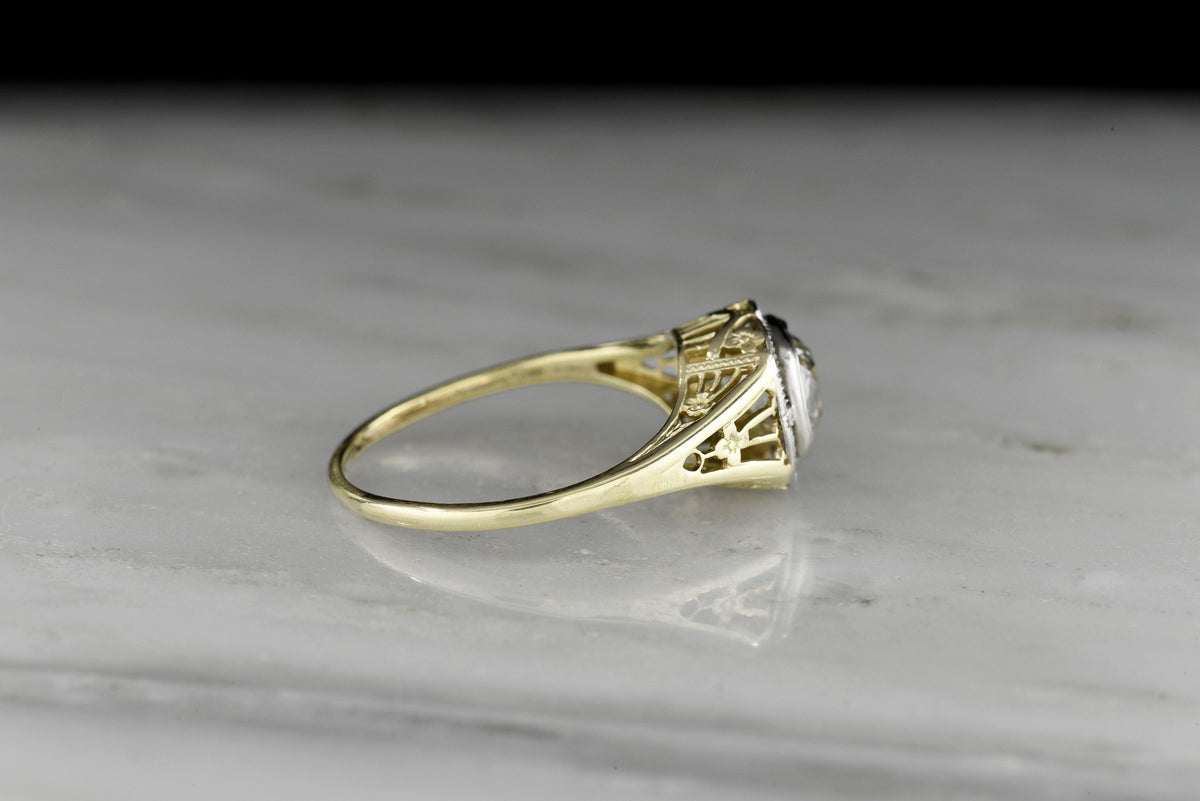 Post- Edwardian / Pre- Art Deco Engagement Ring with Ornate Open Metalwork