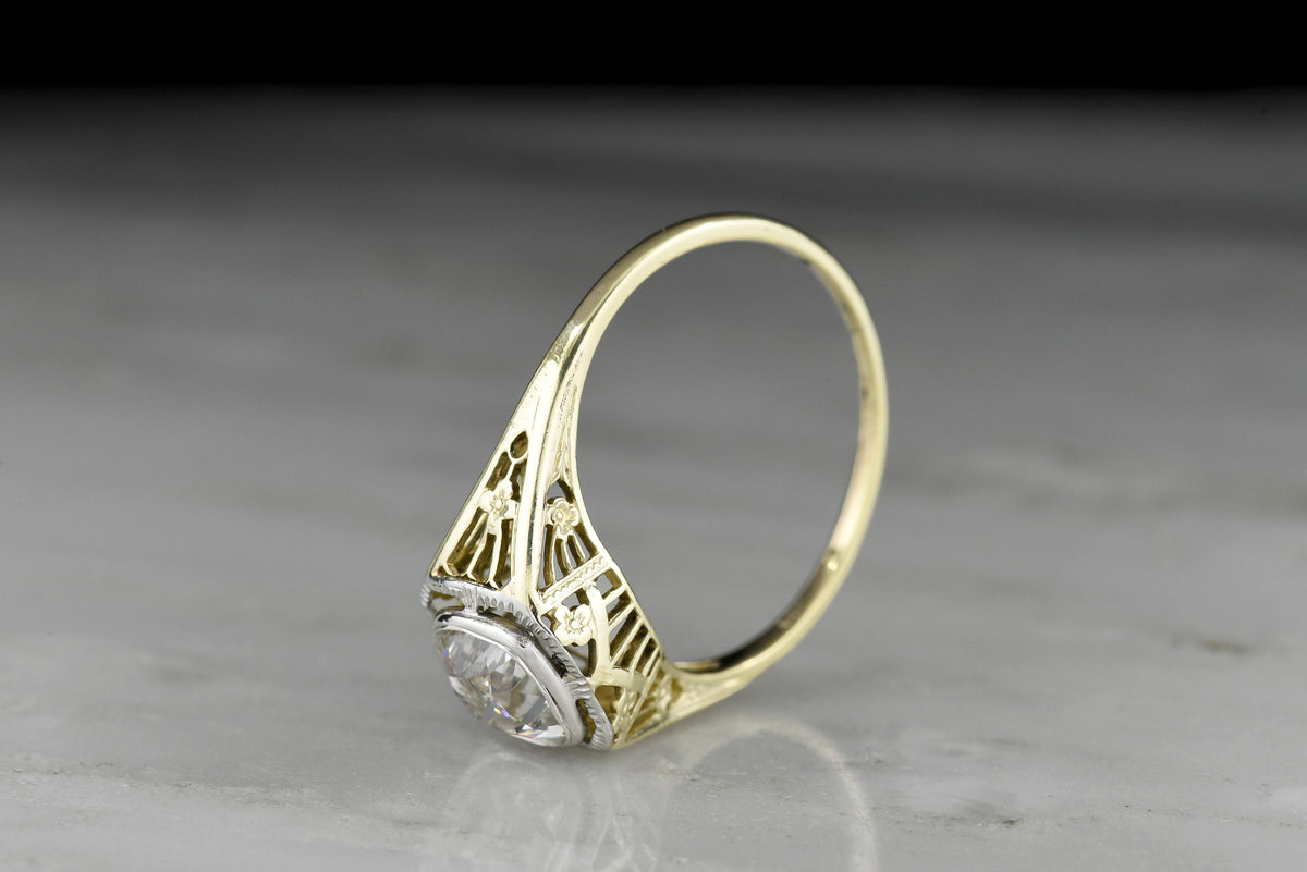 Post- Edwardian / Pre- Art Deco Engagement Ring with Ornate Open Metalwork