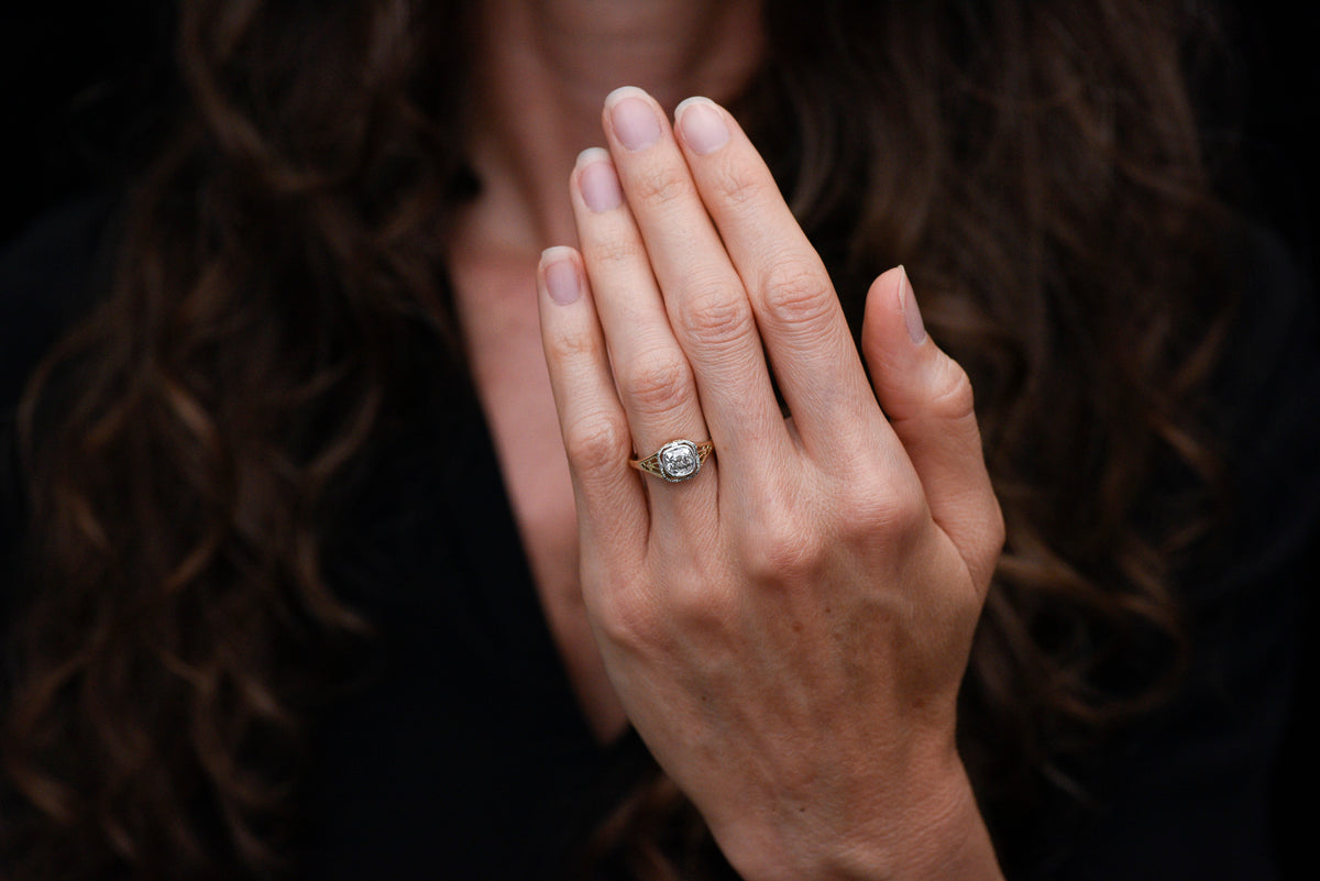 Post- Edwardian / Pre- Art Deco Engagement Ring with Ornate Open Metalwork