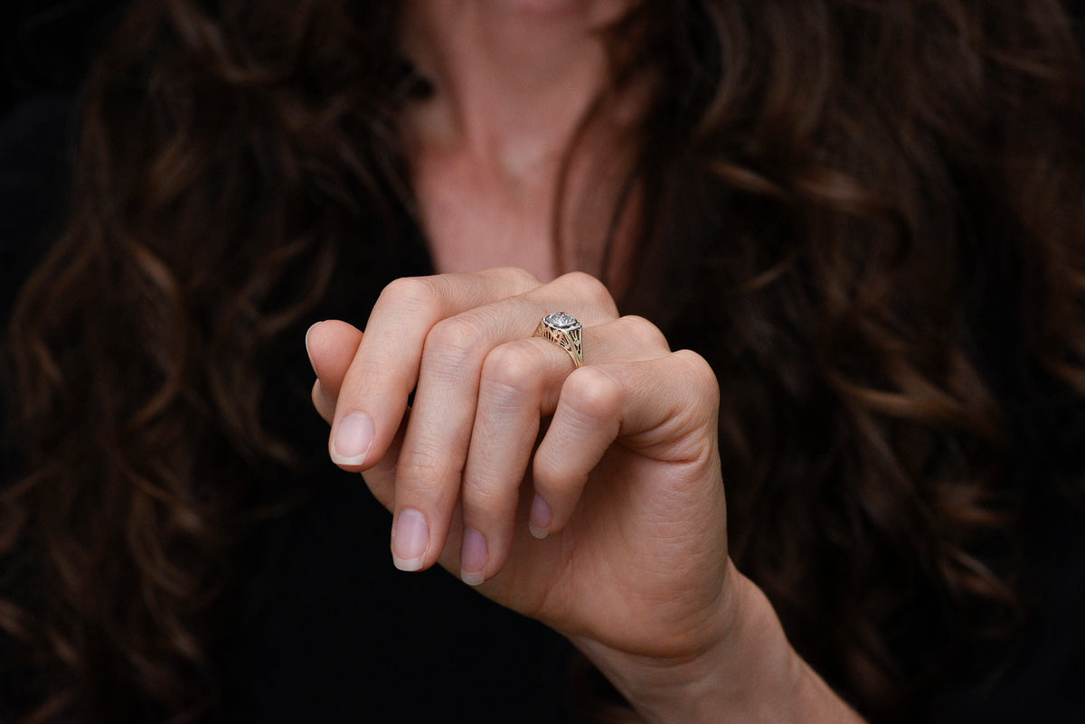 Post- Edwardian / Pre- Art Deco Engagement Ring with Ornate Open Metalwork