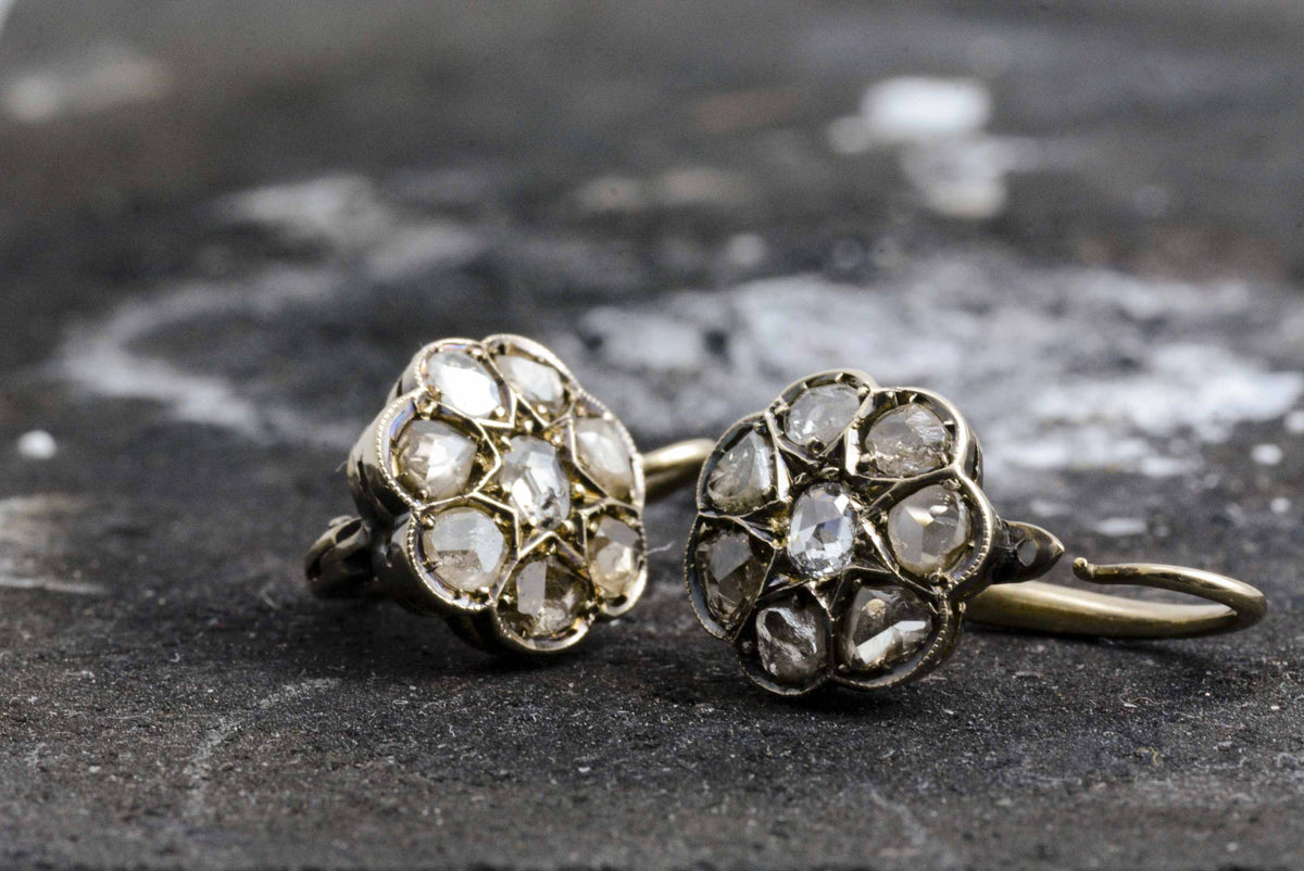 Antique Georgian / Victorian Rose Cut Diamond Earrings