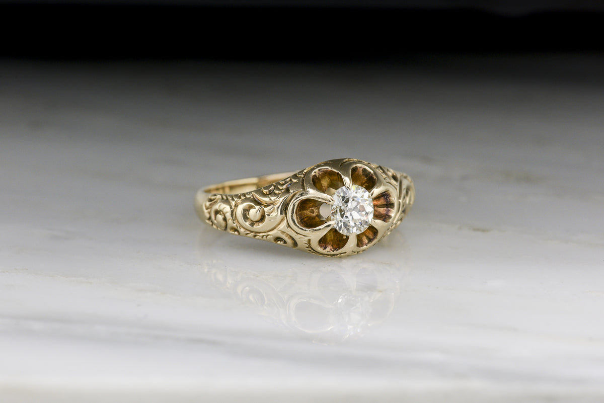 Victorian Old Mine Cut Diamond Women&#39;s Engagement Ring or Men&#39;s Wedding Ring