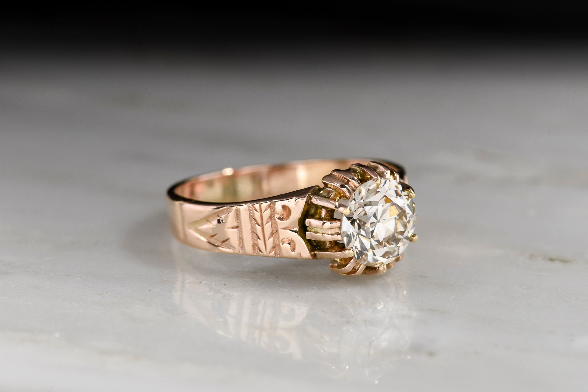 Antique Shafer Douglas Rose Gold, Old European Cut Engagement