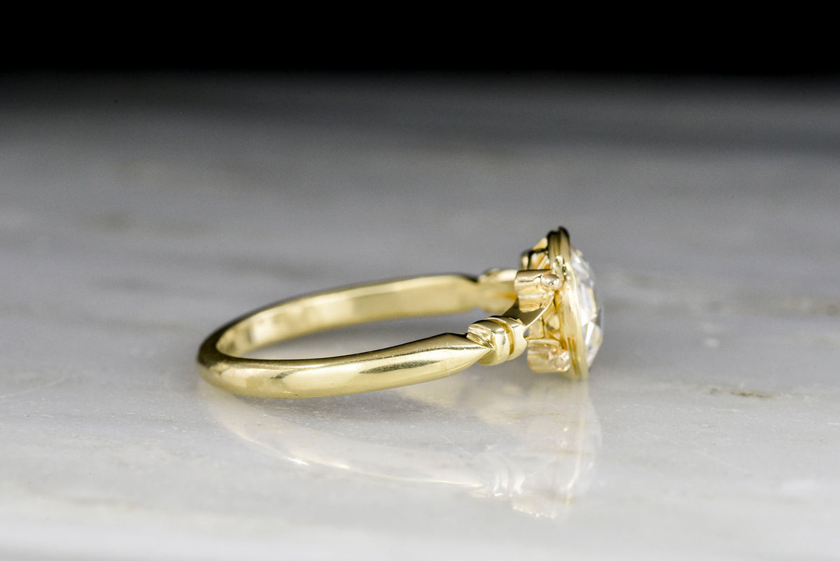 Handmade Victorian Revival 18K Gold Split-Shank Engagement Ring with a Round Rose Cut Diamond Center