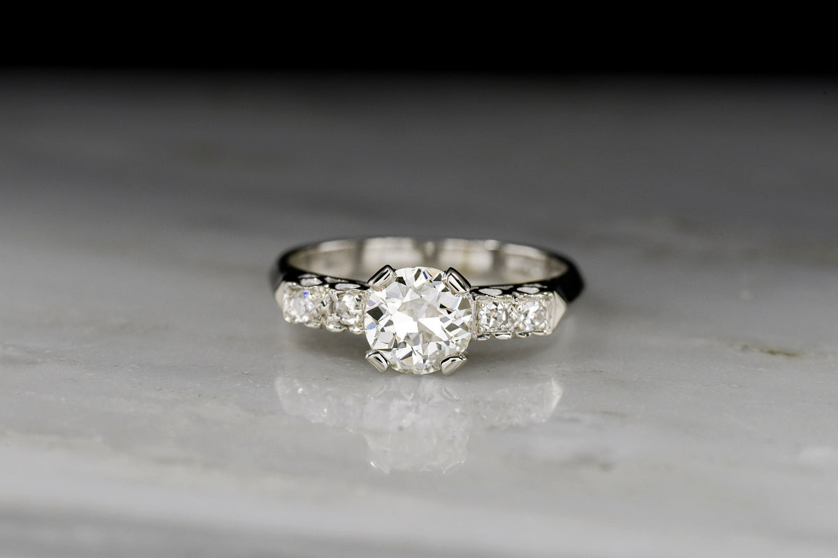 c. 1950s Midcentury Engagement Ring with a Transitional Cut Diamond Center
