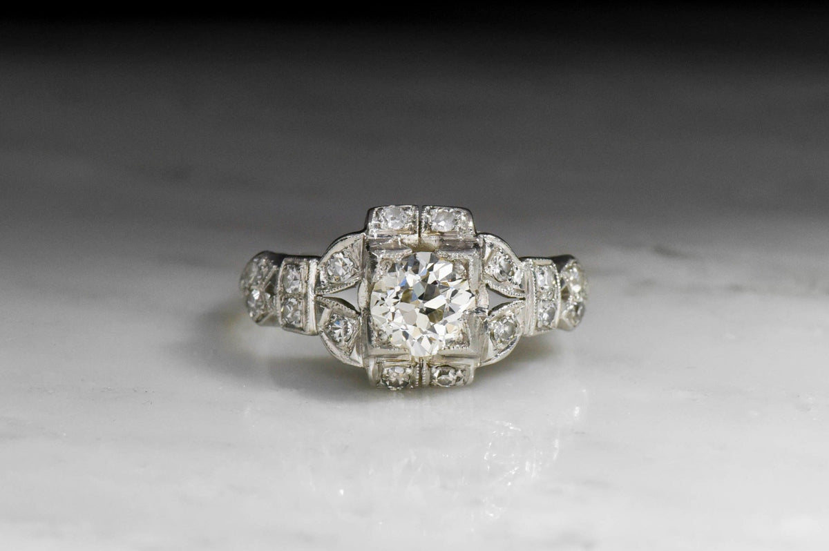 Art Deco GIA Certified Old Euro Cut Diamond Engagement Ring