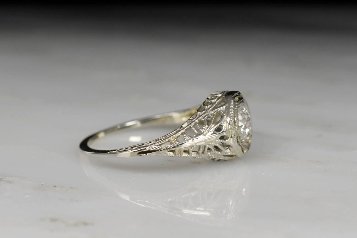 Ornate Open Filigree Edwardian Revival Engagement Ring