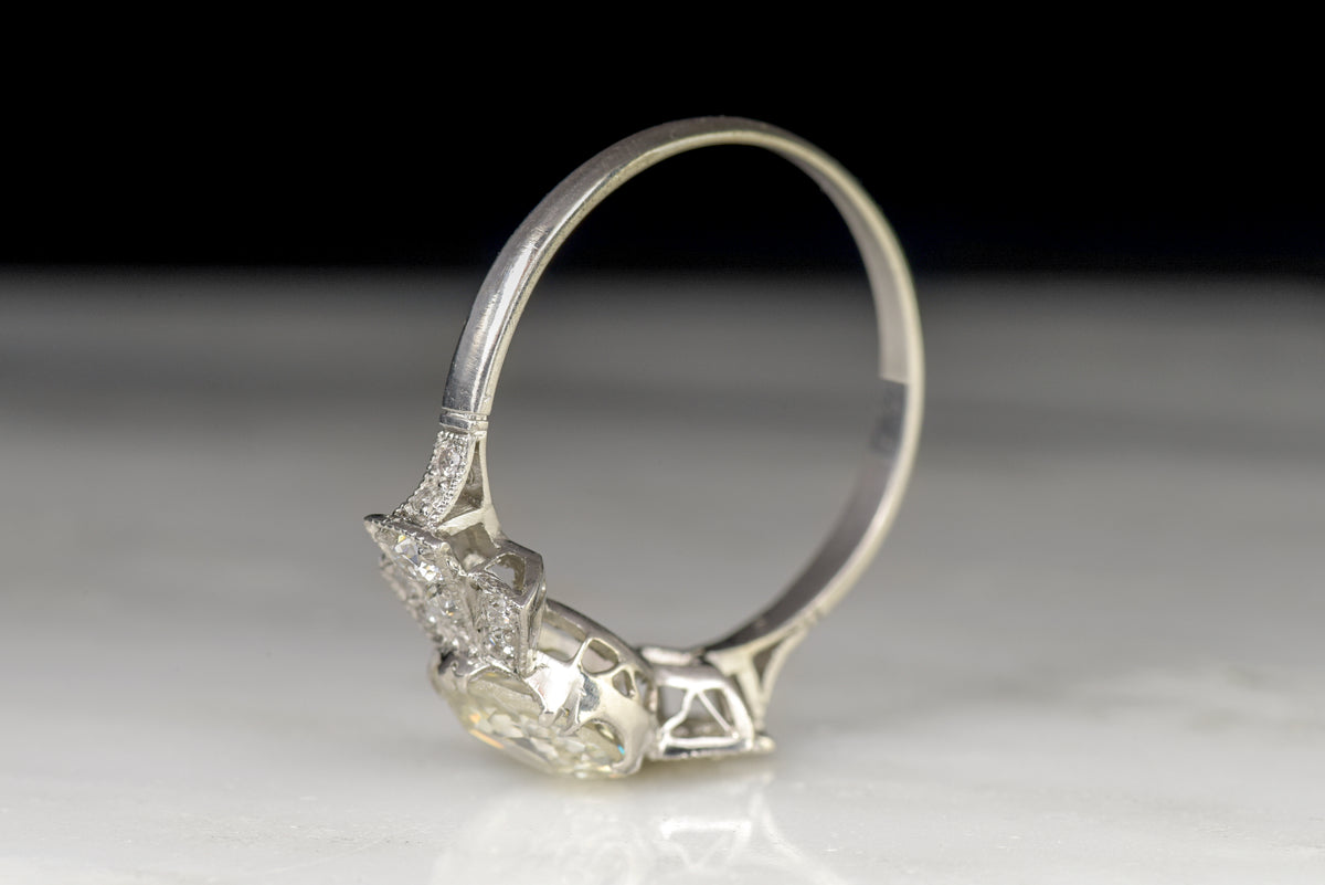 Art Deco Platinum Engagement Ring with 1.50 Carat Old European Cut Diamond Center