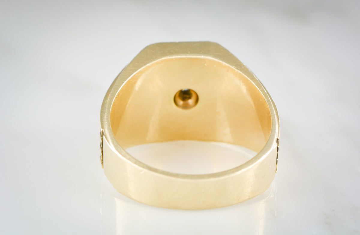 Vintage Men&#39;s &quot;LeMans&quot; Wedding Band or Pinky Ring with .25 Carat Diamond in 14K Yellow Gold