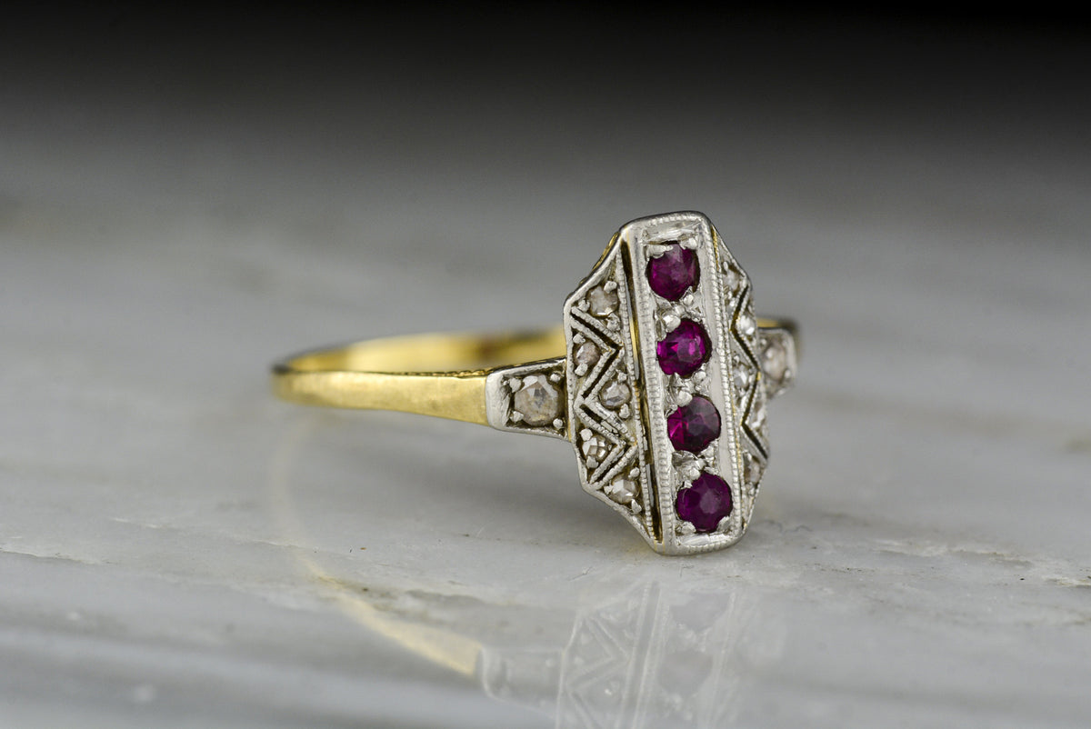 Antique Art Deco, Victorian Revival Gold, Ruby, and Diamond Cocktail Ring